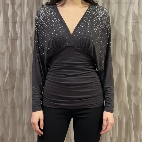 Boston Proper Gray Silver Embellished Ruched Top | Women's Size Small - Picture 6 of 6